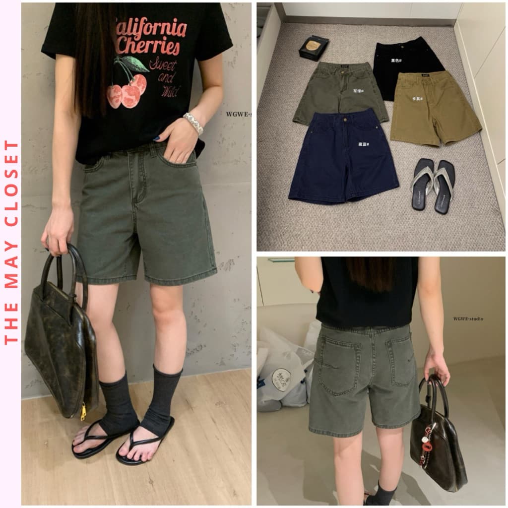 𝑨𝒏𝒏 𝑺𝒕𝒖𝒅𝒊𝒐  [SẴN] 𝐖𝐆𝐖𝐄/ Quần Jean Ngố 𝐖𝐆𝐖𝐄 10022, Quần Short Kaki Nữ Lưng Cao Form Suông Ống Rộng Basic