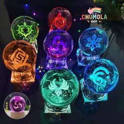 Quả Cầu Pha Lê VISION GENSHIN IMPACT đèn ngủ LED đế gỗ thủy tinh quà tặng game 1
