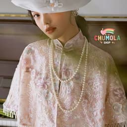 Vòng cổ ngọc trai nhân tạo 150cm phụ kiện chụp ảnh mặc áo dài sang trọng 1
