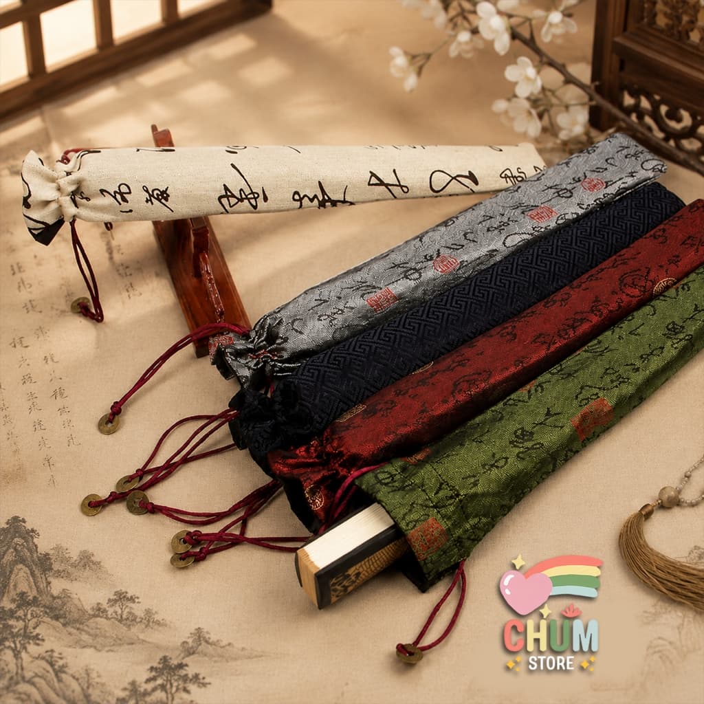 (nhiều mẫu) Túi vải đựng quạt 21cm / 33cm  cầm tay tiện lợi phong cách cổ trang xinh xắn