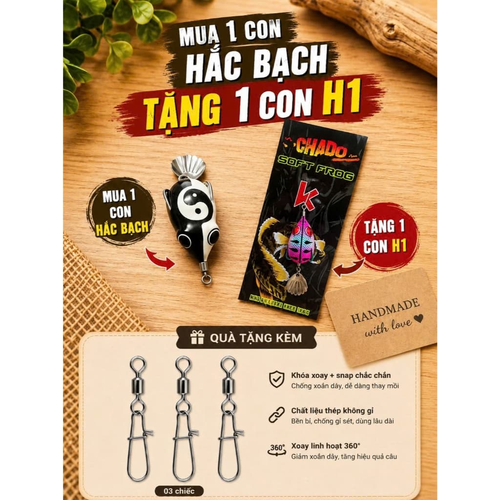 Sale Mua 1 Tặng 1 Mồi Lure Hắc Bạch Âm Dương Tặng Kèm 3 Khóa Link Câu Cá Lóc
