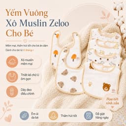 Set 3 Yếm Chữ Nhật Muslin Organic Zeloo 6 Lớp Cao Cấp Cho Bé - Yếm Ăn Dặm Siêu Thấm Hút 1