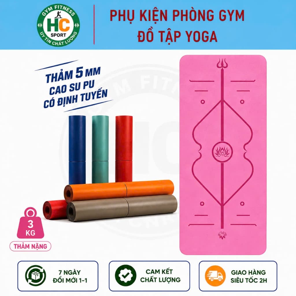 Thảm yoga cao su PU thiên nhiên, định tuyến 183x68cm 5mm có tại Gym Sport