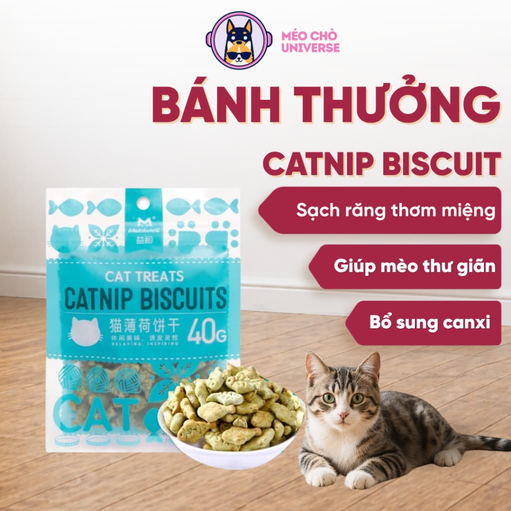 Bánh Thưởng Catnip Biscuits cho 40g hỗ trợ tiêu búi lông, sạch răng miệng - Méo Chò Uni