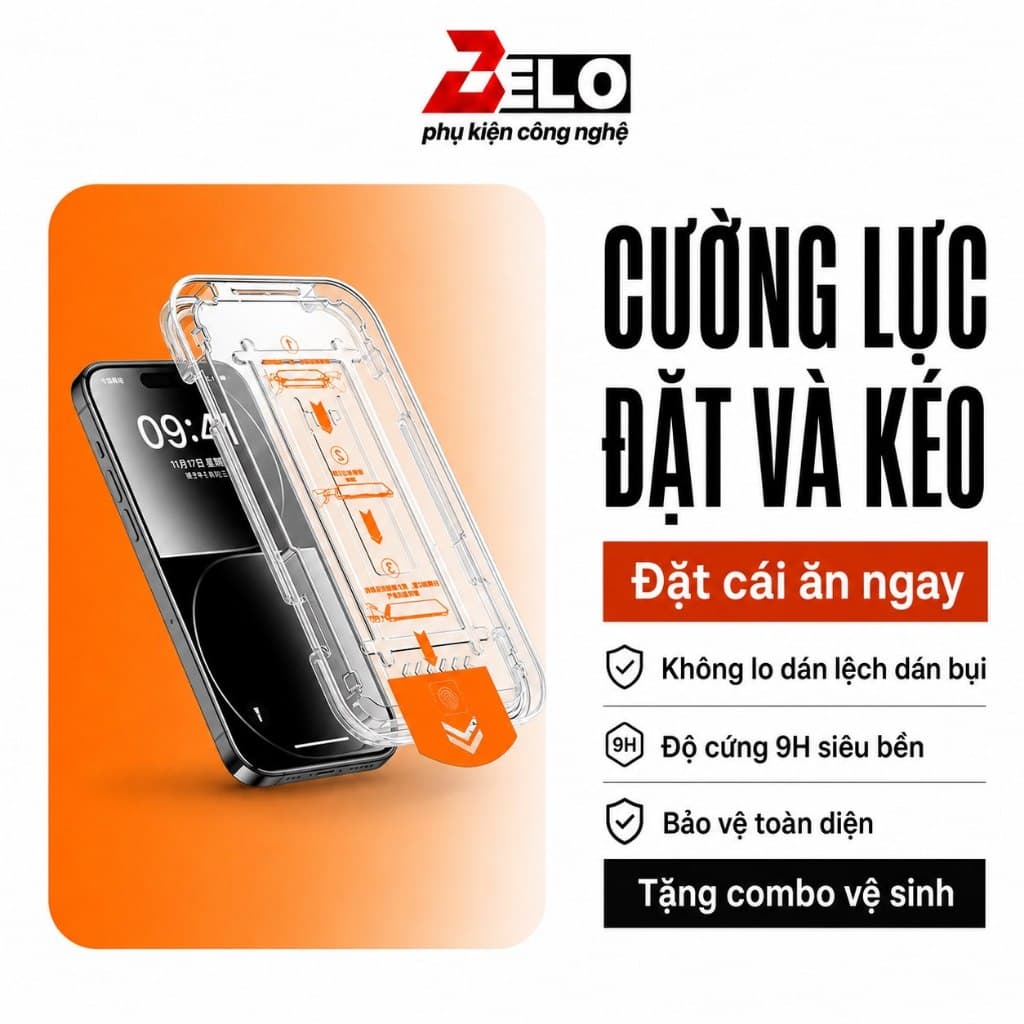 Kính Cường Lực Khung Tự Dán HD GLASS Lọc Bụi Tự Động, Miếng Dán Màn Hình Cho iPhone Full Viền 4D Siêu Mỏng 0.22mm Minado