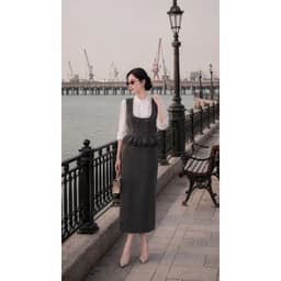 [260507] Set Bộ Công Sở Nữ Cao Cấp Áo Gile Phối Cổ Tay Sơ Mi Chân Váy Dài Suông Màu Chì 5