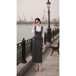 [260507] Set Bộ Công Sở Nữ Cao Cấp Áo Gile Phối Cổ Tay Sơ Mi Chân Váy Dài Suông Màu Chì 6