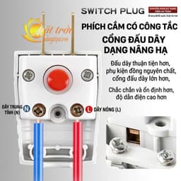 Phích cắm điện công tắc bật tắt - ĐẦU CẮM ĐIỆN 2 CHÂN Hạn chế tia lửa điện 2500W 10A NHỰA PC CHỊU NHIỆT 4