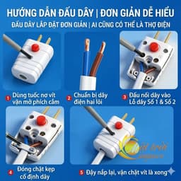 Phích cắm điện công tắc bật tắt - ĐẦU CẮM ĐIỆN 2 CHÂN Hạn chế tia lửa điện 2500W 10A NHỰA PC CHỊU NHIỆT 3