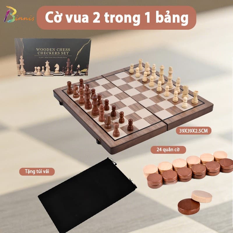Cờ Vua  Đế Nam Châm Gỗ Sồi Gắn Cờ Vua Xuất Mỹ 2 trong 1 kèm Cờ ĐamMagnetic Chess Board Nhiều Size