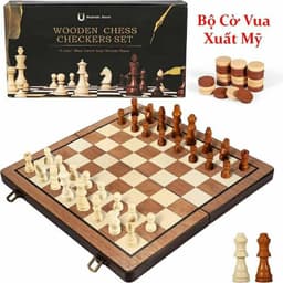 Cờ Vua  Đế Nam Châm Gỗ Sồi Gắn Cờ Vua Xuất Mỹ 2 trong 1 kèm Cờ ĐamMagnetic Chess Board Nhiều Size 3
