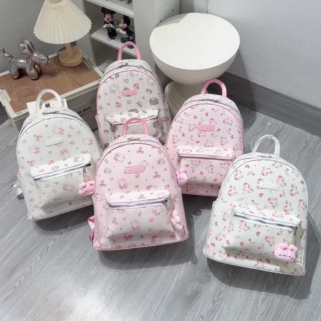 Balo Học Sinh Nữ Size 40 Họa Tiết Thỏ Hồng Pastel Dễ Thương – Balo Đi Học Form Chuẩn Quai Êm