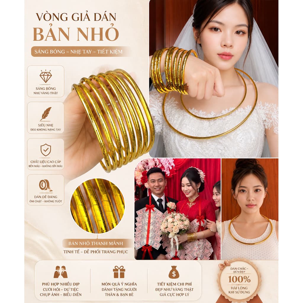 Bộ Vòng Tay, Vòng Cổ Dán Vàng ,Kiềng Vàng Khổng Lồ - Vòng Vàng Khổng Lồ Nhiều Tầng Tặng Đám Cưới, Trang Trí Tiệc, Đạo Cụ
