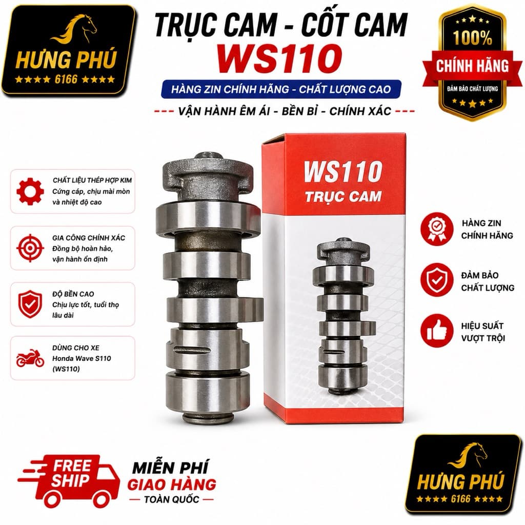 Trục cam ws110 2 lỗ hàng zin trần
