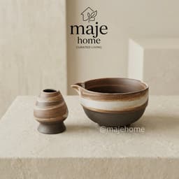 Bát chawan có vòi rót kèm đế chasen. Bộ pha trà matcha 2 món gốm thủ công cao cấp - Majehome 3