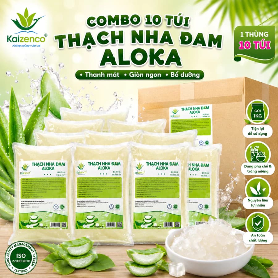 [Thùng 10 Túi] Thạch Nha Đam Aloka Giòn Thanh Mát Chế Biến Sẵn Túi - Nha Đam Ăn Liền Topping Trà Sữa , dokhogiasi