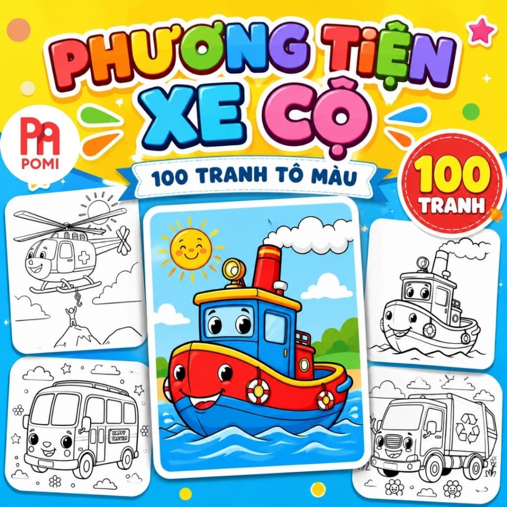 100 Tranh tô màu xe cộ phương tiện giao thông đi lại nhiều mẫu không trùng trang giáy A4 A5 - Đồ chơi POMI