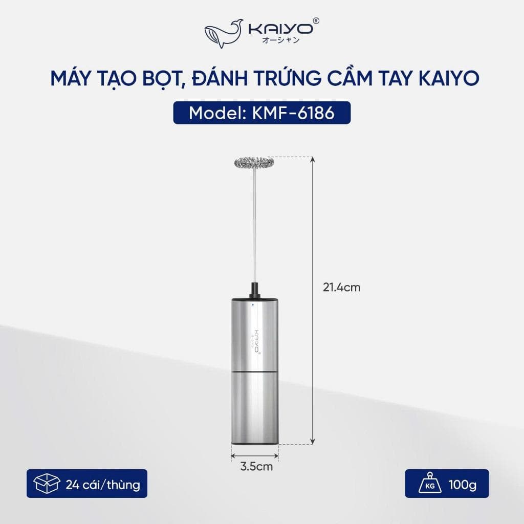 Máy Tạo Bọt Sữa Đánh Trứng Cầm Tay Kaiyo KMF-6168 Inox 304, Máy Đánh Cafe Cappuccino Mini
