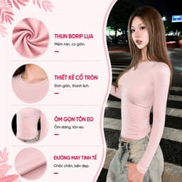 [MÀU MỚI] Áo Thun TAY DÀI CỔ TRÒN DÁNG DÀI Thun Borip Lụa DD116, Áo Thun Nữ Kiểu Trơn Ôm Body Flo'ra 2
