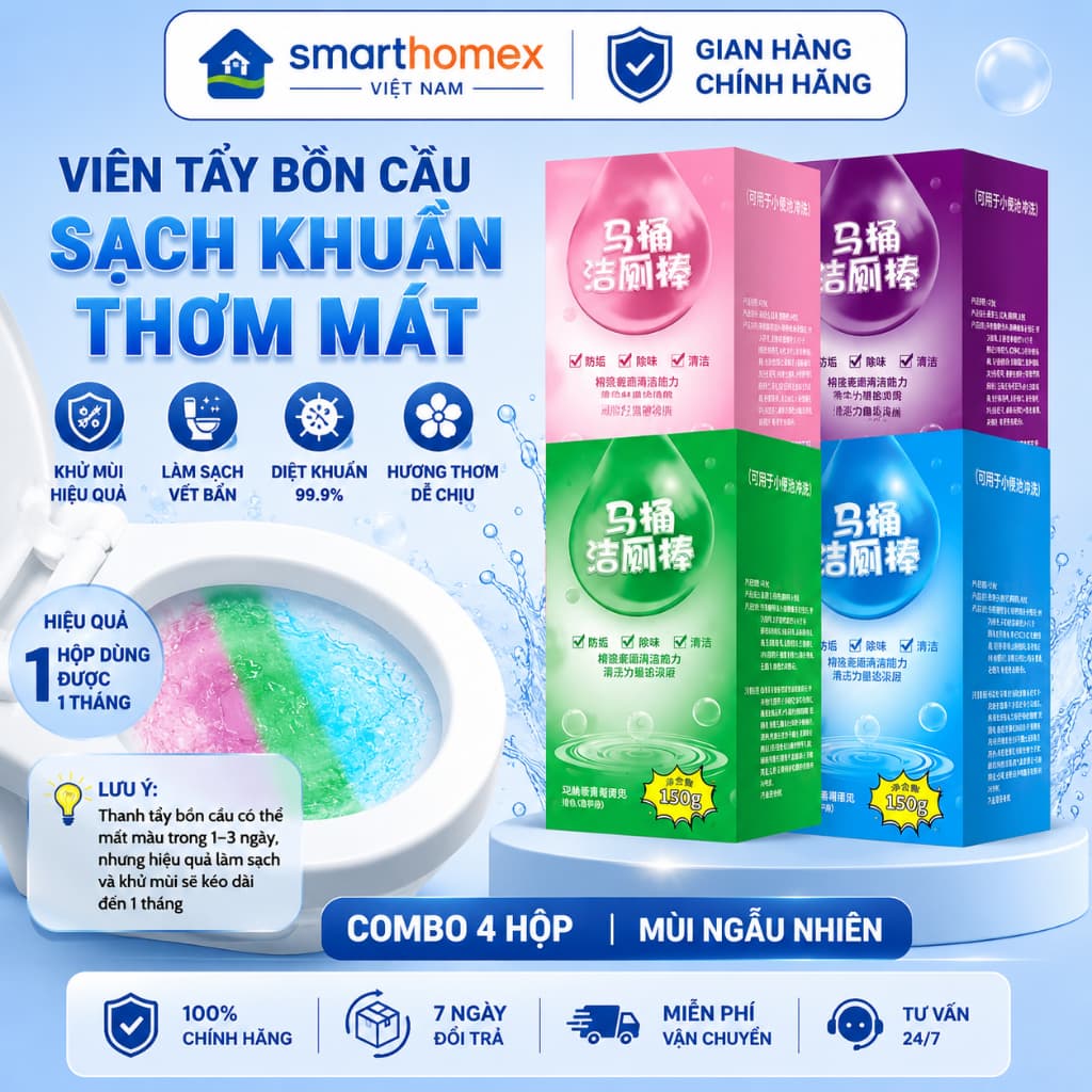 th_Set 4 Hộp Thả Bồn Cầu, Viên Tẩy Bồn Cầu Khử Mùi Hôi Diệt Vi Khuẩn 1tuần An Toàn Không Độc Hại