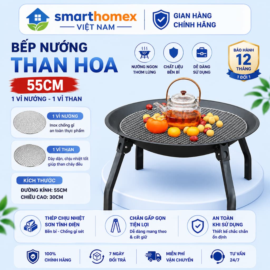 Bếp nướng than hoa gấp gọn, dùng trong nhà và ngoài trời, thiết kế tiện lợi mang đi dã ngoại – picnic_TH