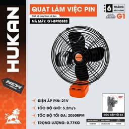Thân Quạt HUKAN G1-BPF08BS | 21V- Cánh Quạt 8 INCH |  Góc Gập Lên Xuống 90° | Quạt Làm Mát Di Động Nhỏ Gọn, Tiện Lợi 1