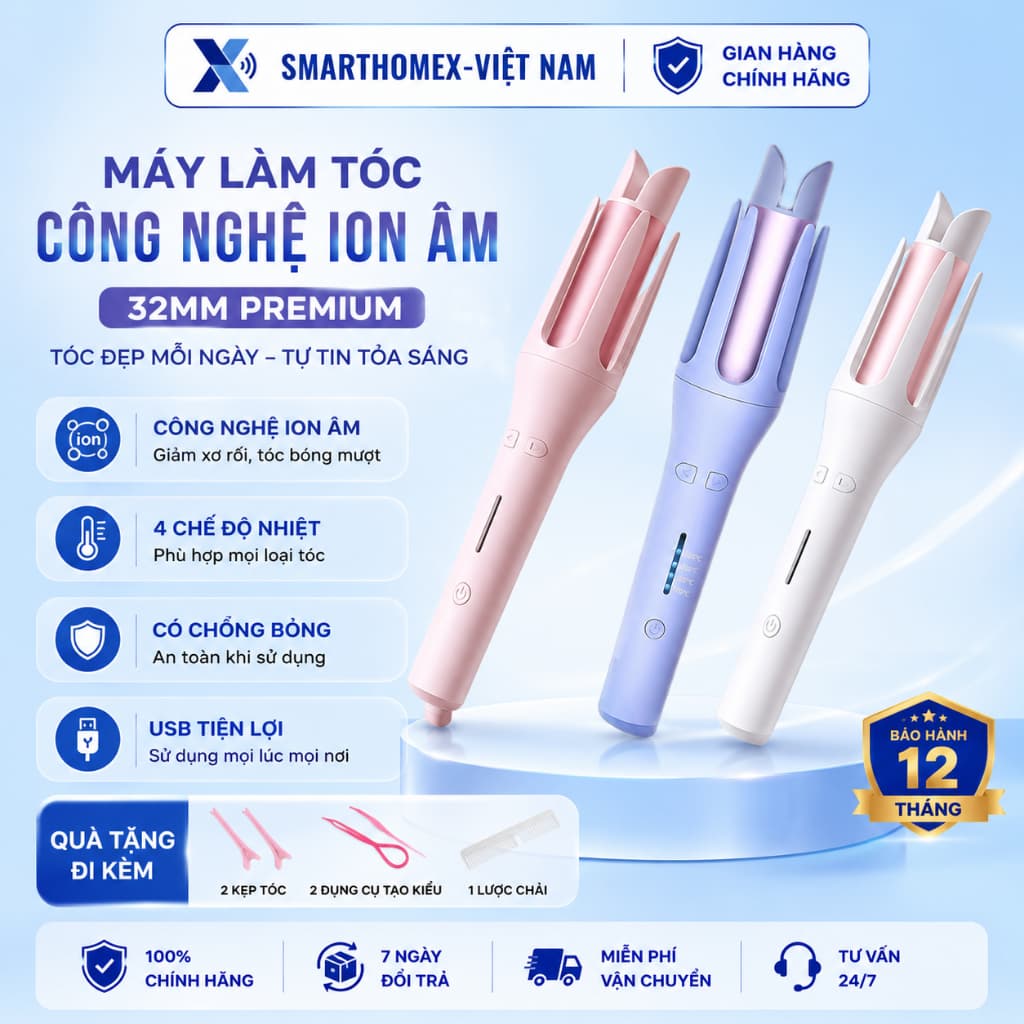 Máy Làm Xoăn Tóc Tự Động ChiGo Trục 32mm Phủ Gốm Uốn Lọn Tự Nhiên Có 3 Mức Nhiệt Dễ Dùng_TH