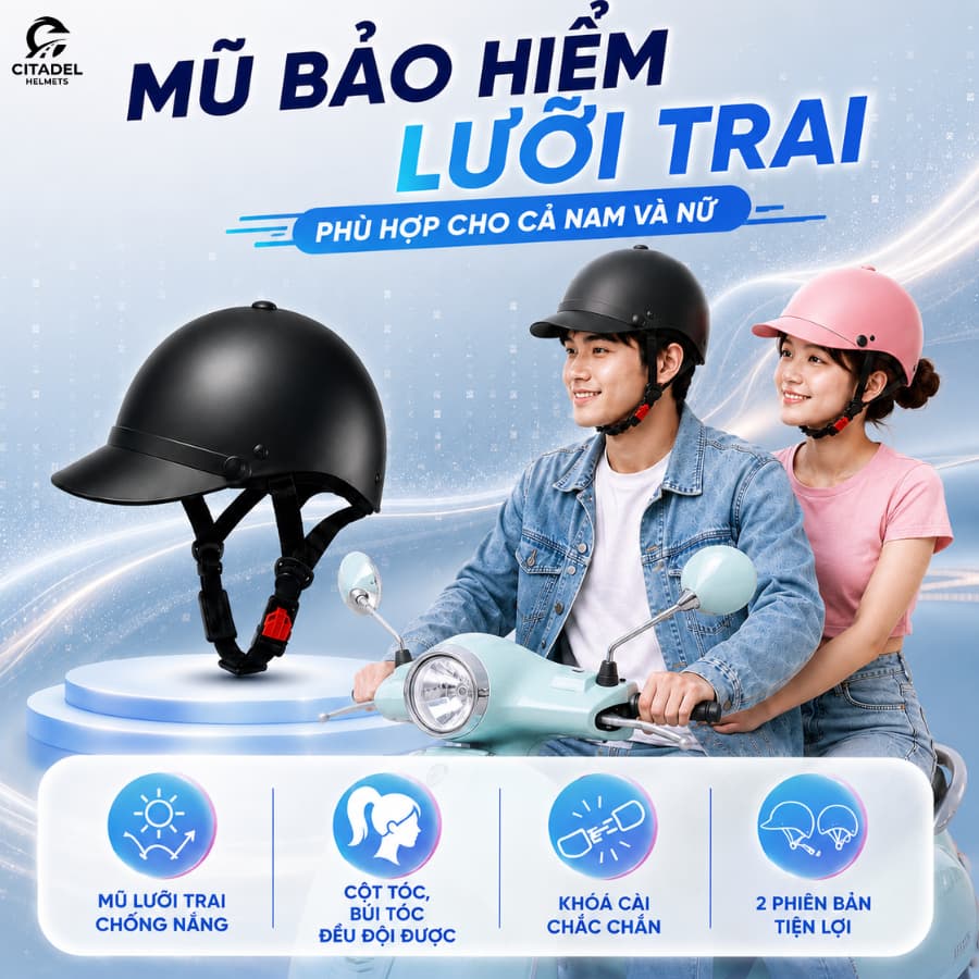 Nón Bảo Hiểm Lưỡi Trai Nam Camry - Đủ Màu, An Toàn Được Kiểm Định, Bảo Hành 12 Tháng