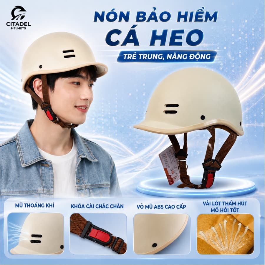 Nón bảo hiểm cá heo đa sắc, thiết kế freesize 52-58cm, bảo hành 12 tháng, phù hợp mọi lứa tuổi.
