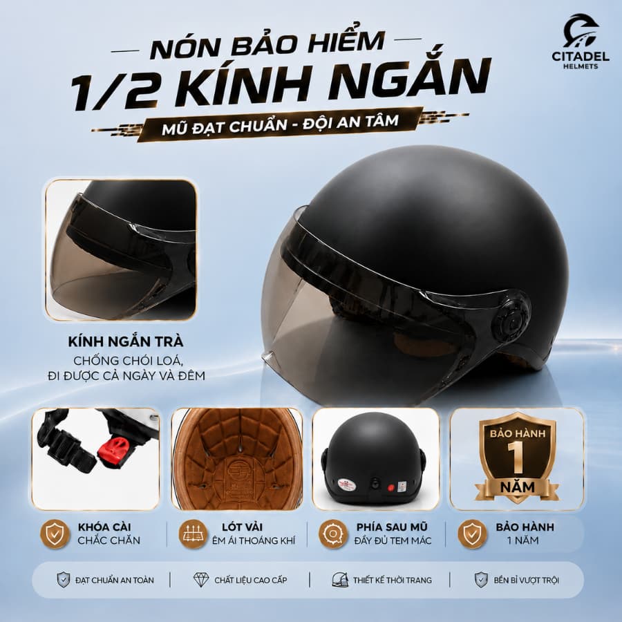 Mũ Bảo Hiểm 1/2 Kính Ngắn Thời Trang, Cá Tính - Bảo Hành 12 Tháng tại CAMRY HELMETS