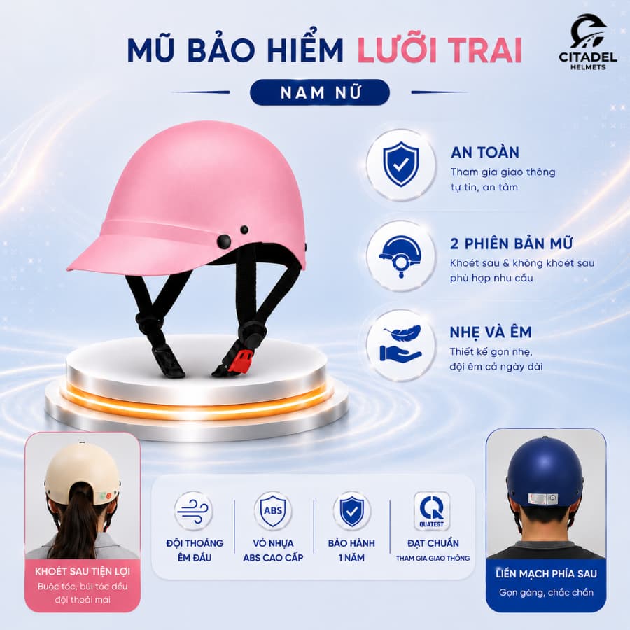 Mũ/Nón bảo hiểm lưỡi trai nữ Camry Helmets- Nửa đầu, phong cách, năng động