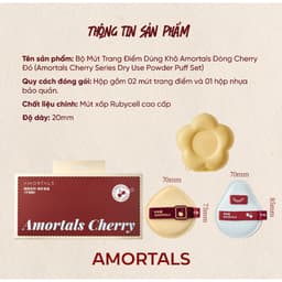 Sét 3 Bông Mút Trang Điểm Amortals Cherry Series – Bề Mặt Nhung Mịn, Đàn Hồi, Tán Nền Nhanh, Không Hút Kem, Kèm Hộp Hoa 7