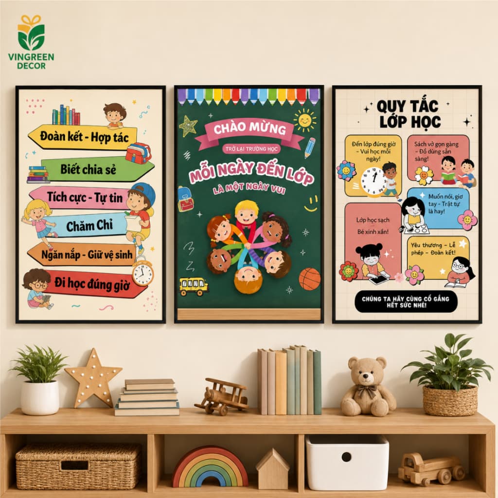 Set 3 Tranh Dán Slogan (40x60x3) Lớp Học Ép Plastic, Tranh Động Lực Phòng Học, Tranh Treo Trang Trí Trường Học,Lớp Học