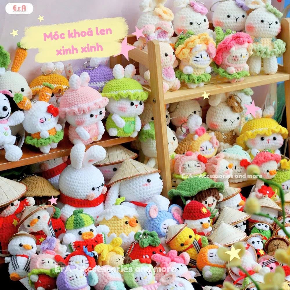 (Hàng sẵn hoả tốc) Móc khoá Len hình Hình Thú, cờ Việt Nam bằng len handmade quà tặng noel Móc khóa cặp đôi  - Erashop