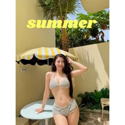 [Hoả Tốc-HN] Bikini Set 2 Mảnh Sọc Đi Biển Quần Đùi+Áo Tam Giác Có Sẵn Mút 3