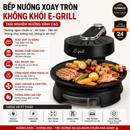 Bếp Nướng Điện E-Grill 1800W Xoay Tự Động 360 Độ, Không Mùi, Không Khói, Chống Dính, Thương Hiệu Đức 1