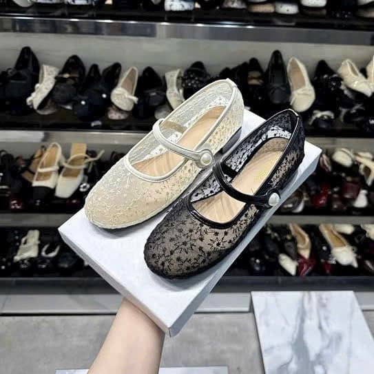 Giày Búp Bê - Giày Bệt Nữ Mary Jane Ren Quai Ngọc Siêu Xinh - N0024