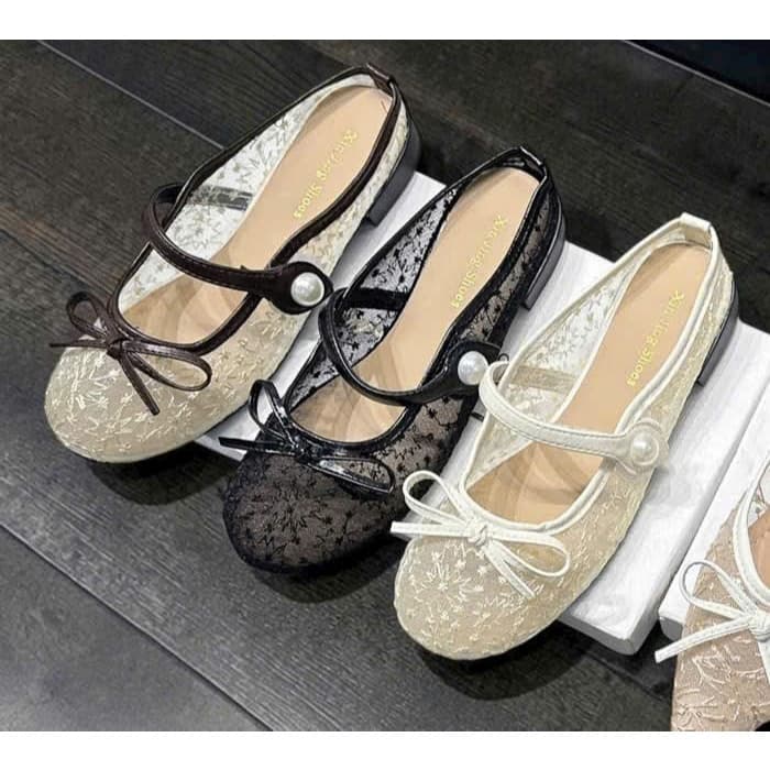 Sục Nữ - Giày Sục Nữ Búp Bê Ren Nơ Quai Ngọc Nữ Tính Thanh Lịch Dễ Phối Đồ - N0027