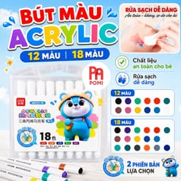Bút Màu Acrylic Marker 12/18 Màu Cao Cấp - Màu Sắc Tươi Sáng - Bút Lông Màu POMI 1