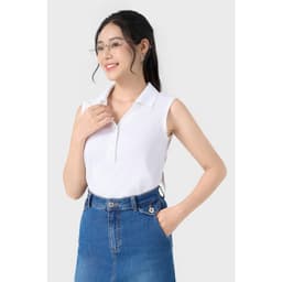 Deal Tốt- Áo polo nữ sát nách GENVIET JEANS dáng suông vải poplin cao cấp, thấm hút mồ hôi, co giãn đi làm 9231 4
