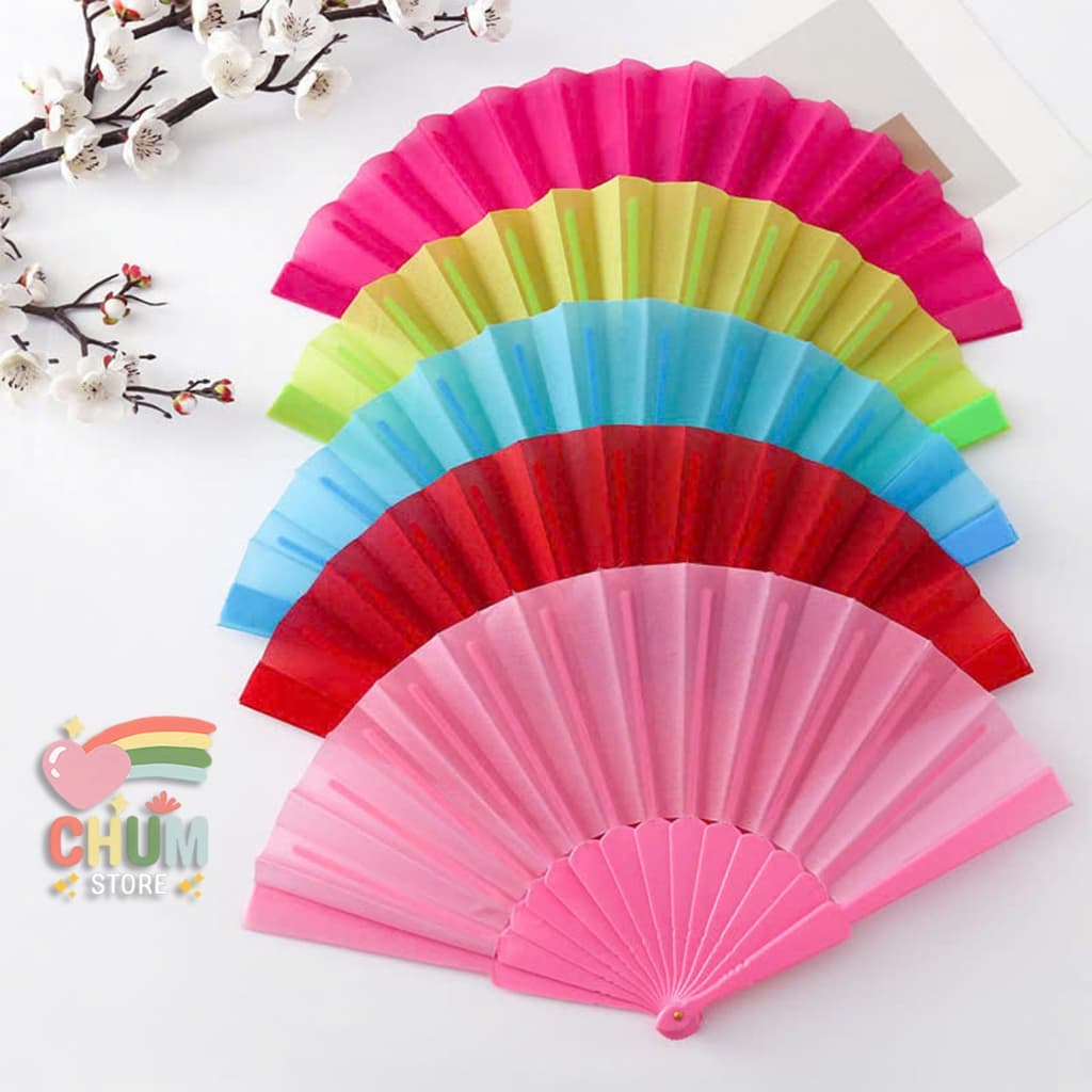 Quạt Cổ Trang Nan Nhựa 21cm - Quạt Xếp Vải Xòe Phụ Kiện Múa Cosplay Đạo Cụ Chụp Ảnh