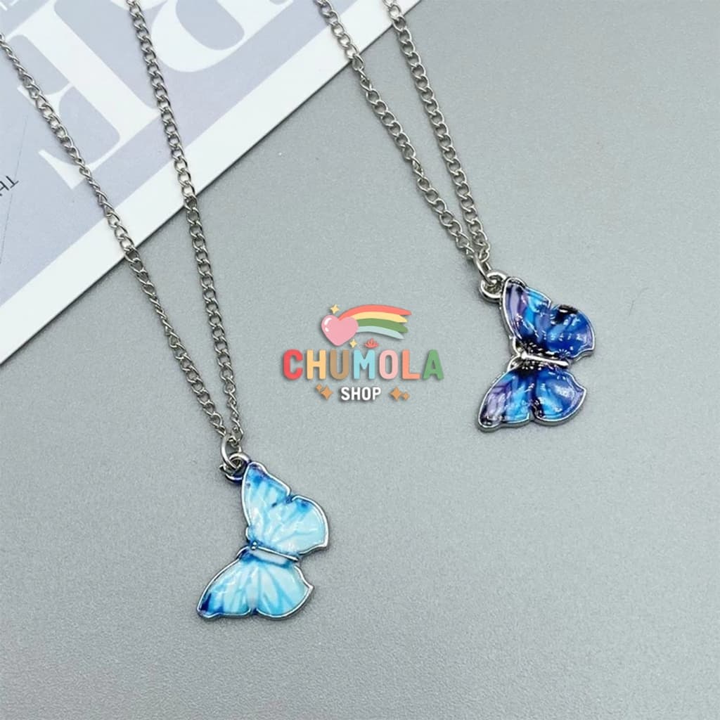 Vòng Cổ Bướm Xanh Lam Điệp Gradient - Dây Chuyền Bạc Nữ Mặt Hình Hồ Điệp Phối Màu Đậm Nhạt Thời Trang Thanh Lịch