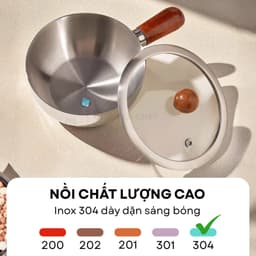 Nồi Mini Inox 304 Cao Cấp Tay Cầm Gỗ, Nồi Nấu Mì, Cháo, Hâm Đồ Ăn, Dùng Bếp Từ, Không Phủ Chống Dính 4