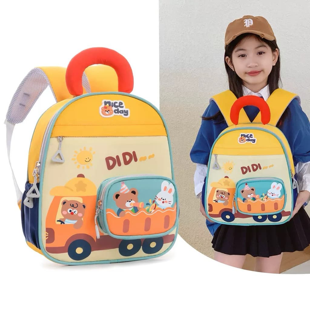 Balo Mầm Non Cho Bé Mẫu Giáo 32x26cm Hình Xe Tải DIDI Gấu Thỏ Cute Nhẹ Chống Gù Lưng Nhiều Ngăn Xinh Xắn