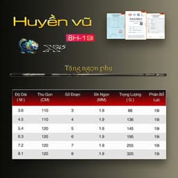 Cần câu đài Huyền Vũ 8H Tặng kèm ngọn phụ zin 2