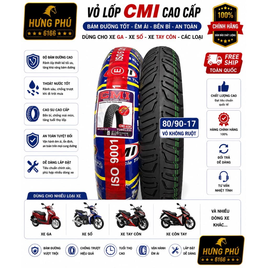 Vỏ lốp xe ga xe số CMI cao cấp