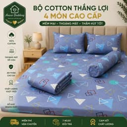 Bộ Ga Gối Cotton Thắng Lợi 4 Món Size 1m6 Ga Bọc Chun Cotton Mềm Mại Thoáng Mát Nệm Cao 3-15cm Aniva Bedding 1