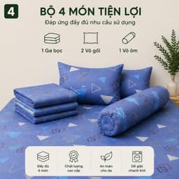 Bộ Ga Gối Cotton Thắng Lợi 4 Món Size 1m6 Ga Bọc Chun Cotton Mềm Mại Thoáng Mát Nệm Cao 3-15cm Aniva Bedding 7