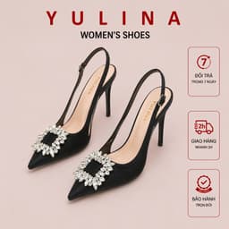 giày cao gót 𝙔𝙐𝙇𝙄𝙉𝘼 9 phân mũi nhọn,guốc cao gót 7p bít mũi đế nhọn đen trắng basic cho nữ quai đính đá 2024 P16 1
