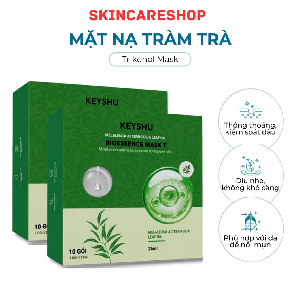 Hộp 10 Miếng Mặt Nạ Tràm Trà KEYSHU Hỗ Trợ Giảm Mụn, Kiểm Soát Dầu, Làm Dịu Da 26ml SKINCARESHOP
